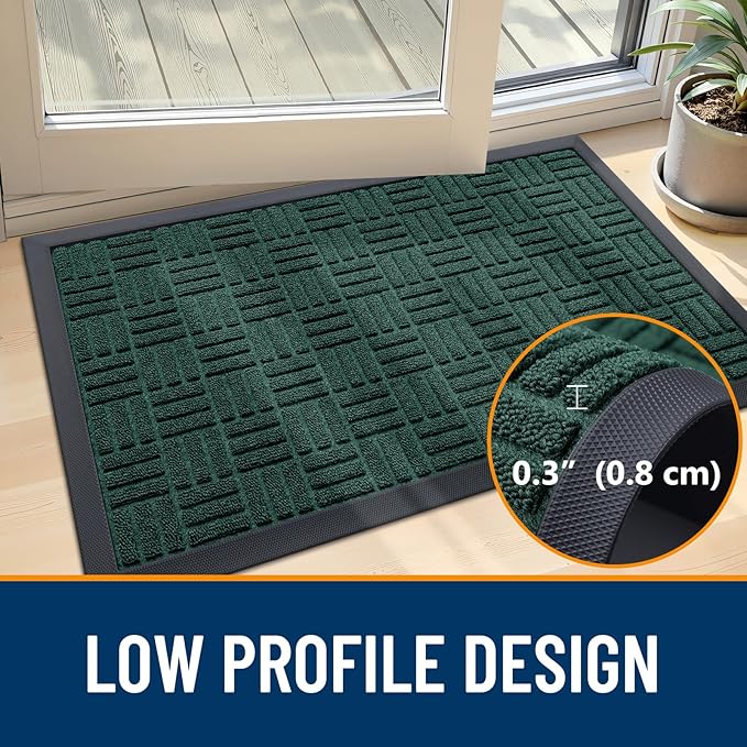 OLANLY Front Door Mat Outside Entrance 71x23, Absorbent, Heavy Duty Sturdy Natural Rubber Doormat Indoor Outdoor, Non-Slip, Stain and Fade Resistant, Low Profile Floor Mat for Entryway, Black Green