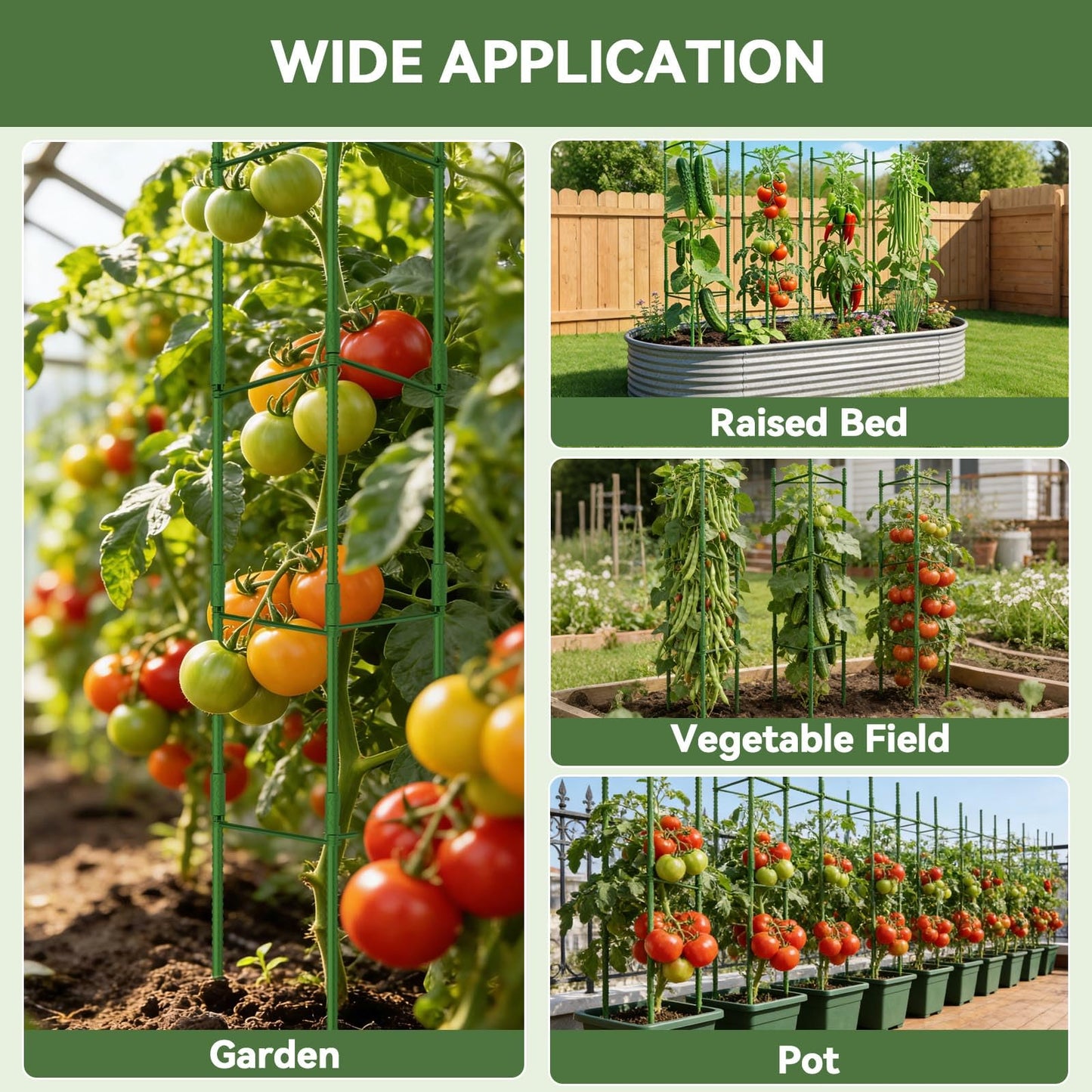 Halatool 63 Inch Tall Tomato Cage 8 Pack, Adjustable Tomato Cages for Garden, Garden Stakes Tomatoe Trellis for Pots, Tomatoes Plant Support for Raised Garden Bed & Vegetables Flowers