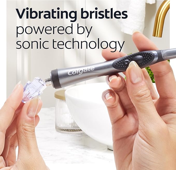 Colgate 360 Vibrate Charcoal Battery Operated Toothbrush Pack, Soft with 1 AAA Battery Included, Black, 2 Count