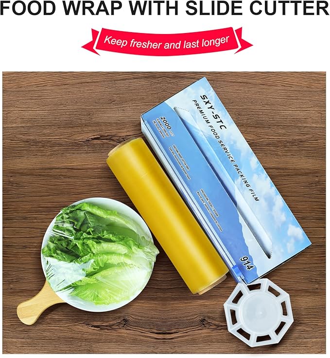 Plastic Food Wrap With Slide Cutter 18"Wide 2000Feet Long 3000 Square Feet Home And Commercial Use Food Service Thick and Durable Enough For Daily Life