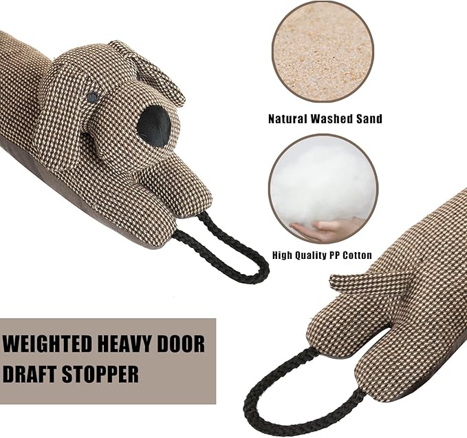 Marwood Under Door Draft Stopper Decorative Wind Stopper 48 inch for Door & Window, Weighted Animal Air Draft Stopper Snake Noise Blocker for Bottom of Door with Hanging Loops - Brown Dog