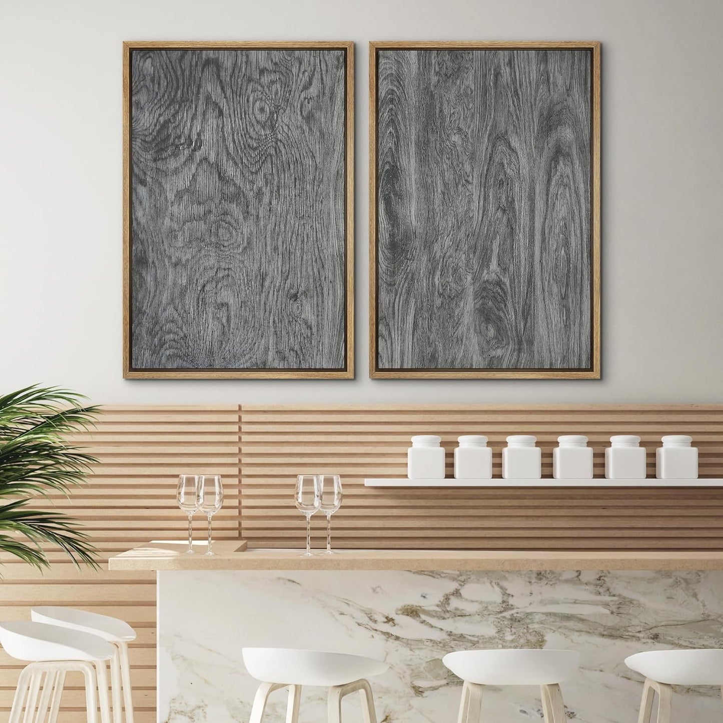 SIGNWIN Framed Canvas Print Wall Art Set Gray Wood Grain Rustic Abstract Illustrations Modern Art Minimal Decorative Nordic for Living Room, Bedroom, Office - 24"x36"x2 Natural