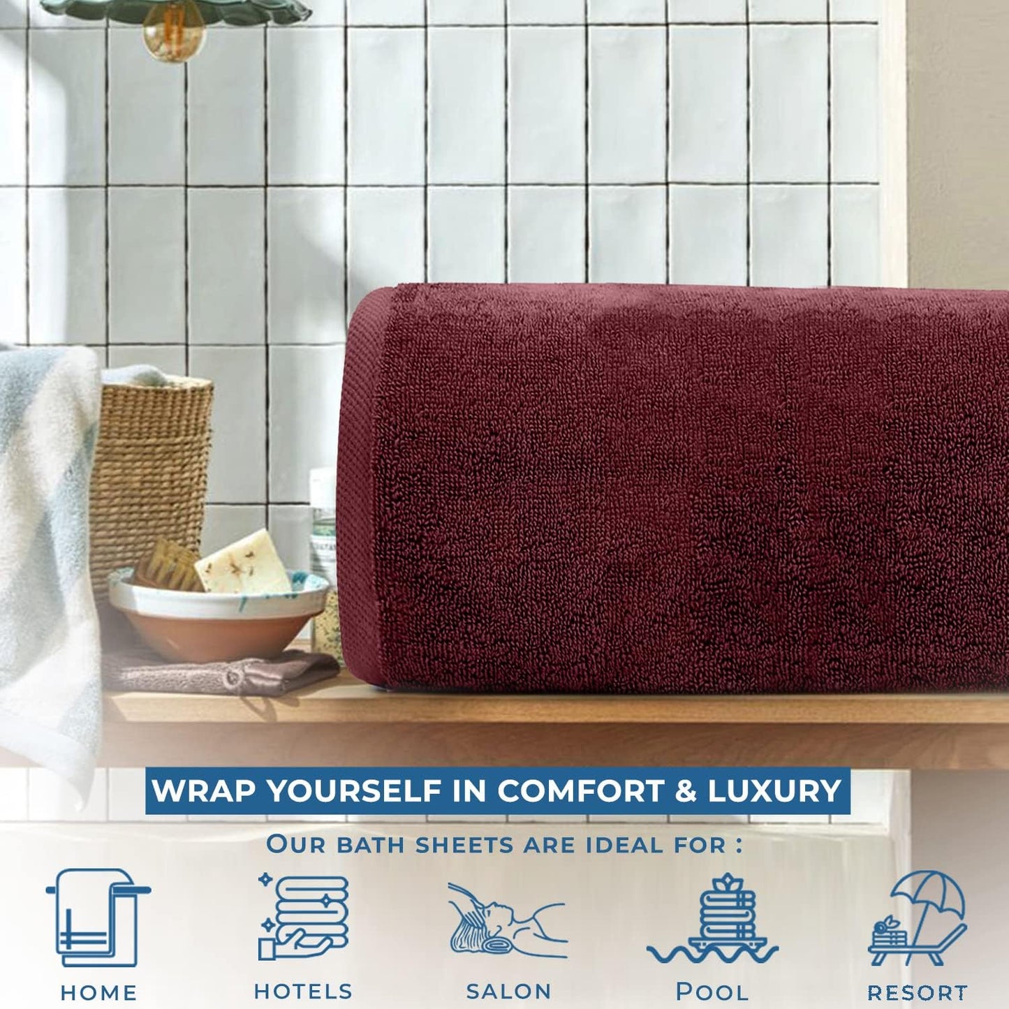 DAN RIVER Pack of 1 Bath Sheet 40x80 Inches, Jumbo Bath Towels, Soft and Absorbent Extra Large Towels - Pomegranate