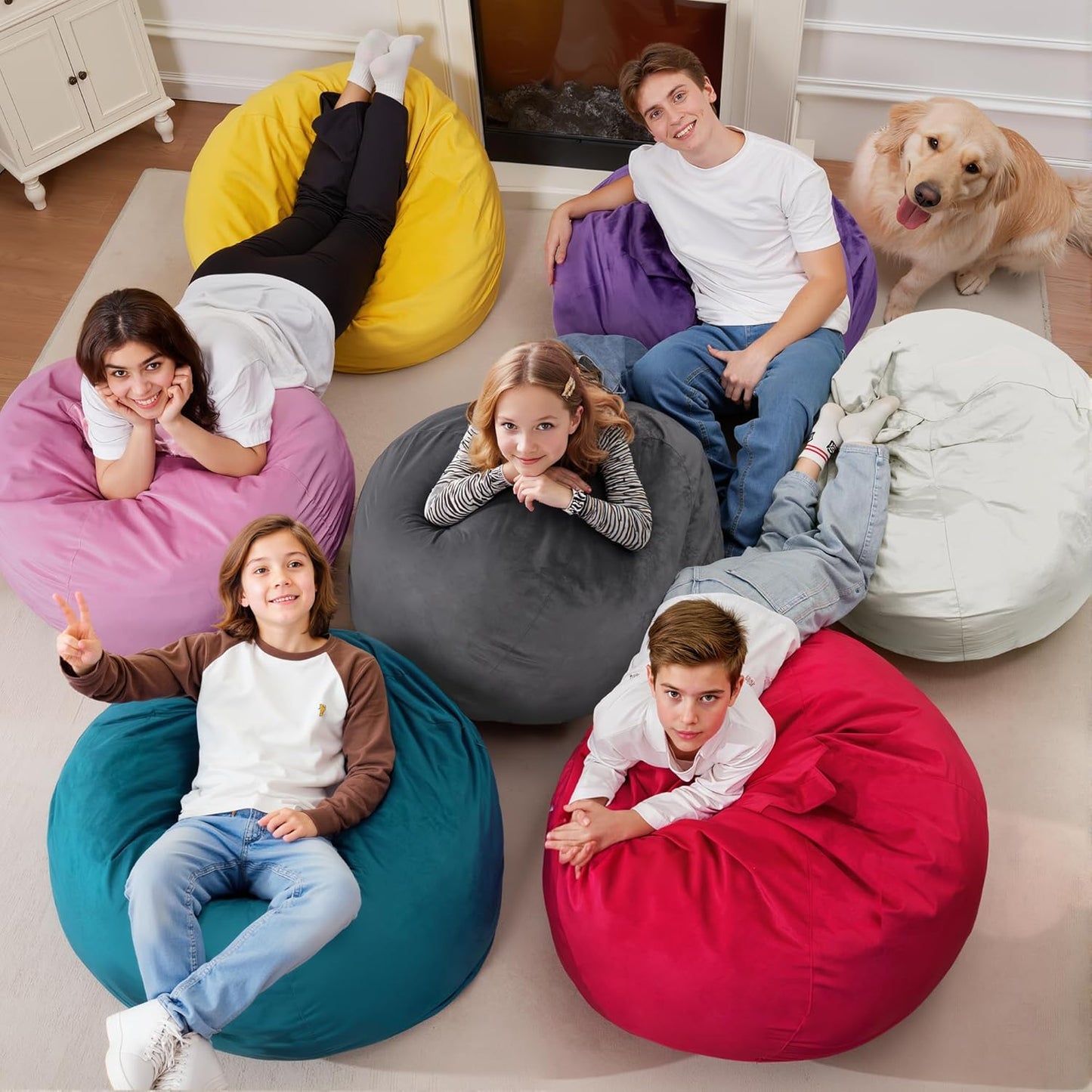 Homguava 2FT Bean Bag Chair: 2' Bean Bags with Memory Foam Filled,Comfy Beanbag Chairs Round Bean Bag Sofa with Dutch Velvet Cover-Black