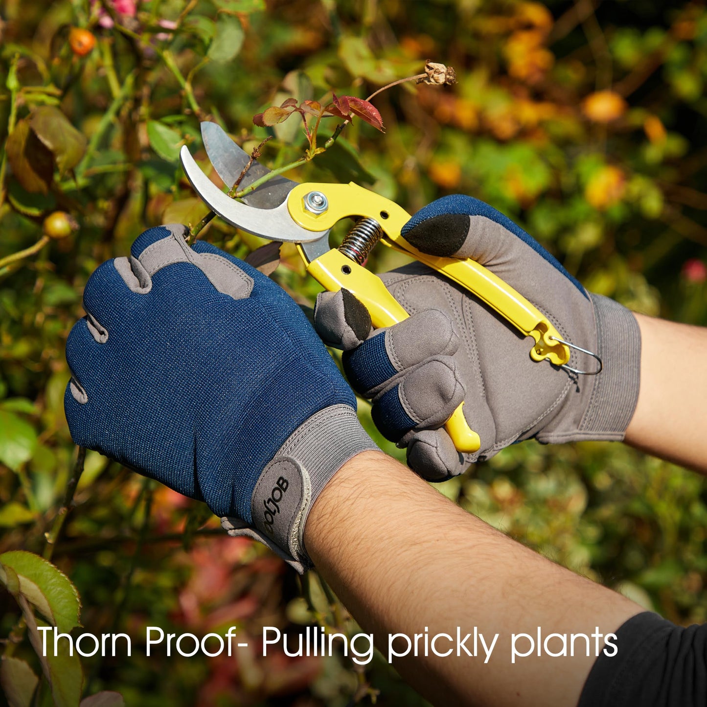 COOLJOB Thorn Proof Garden Gloves with Touchscreen Fingers for Men, Rose Pruning Work Gloves with Palm Cushion for Gardener, Farmer and Landscaper (Navy 1 Pair Large)