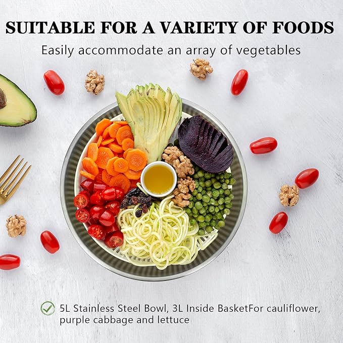 5Qt Stainless steel Salad Spinner, lettuce spinners,salad spinner BPA-Free small,Vegetable Dryer,Vegetable Washer,colander for kitchen,salad dryer spinner,fruit cleaner spinner