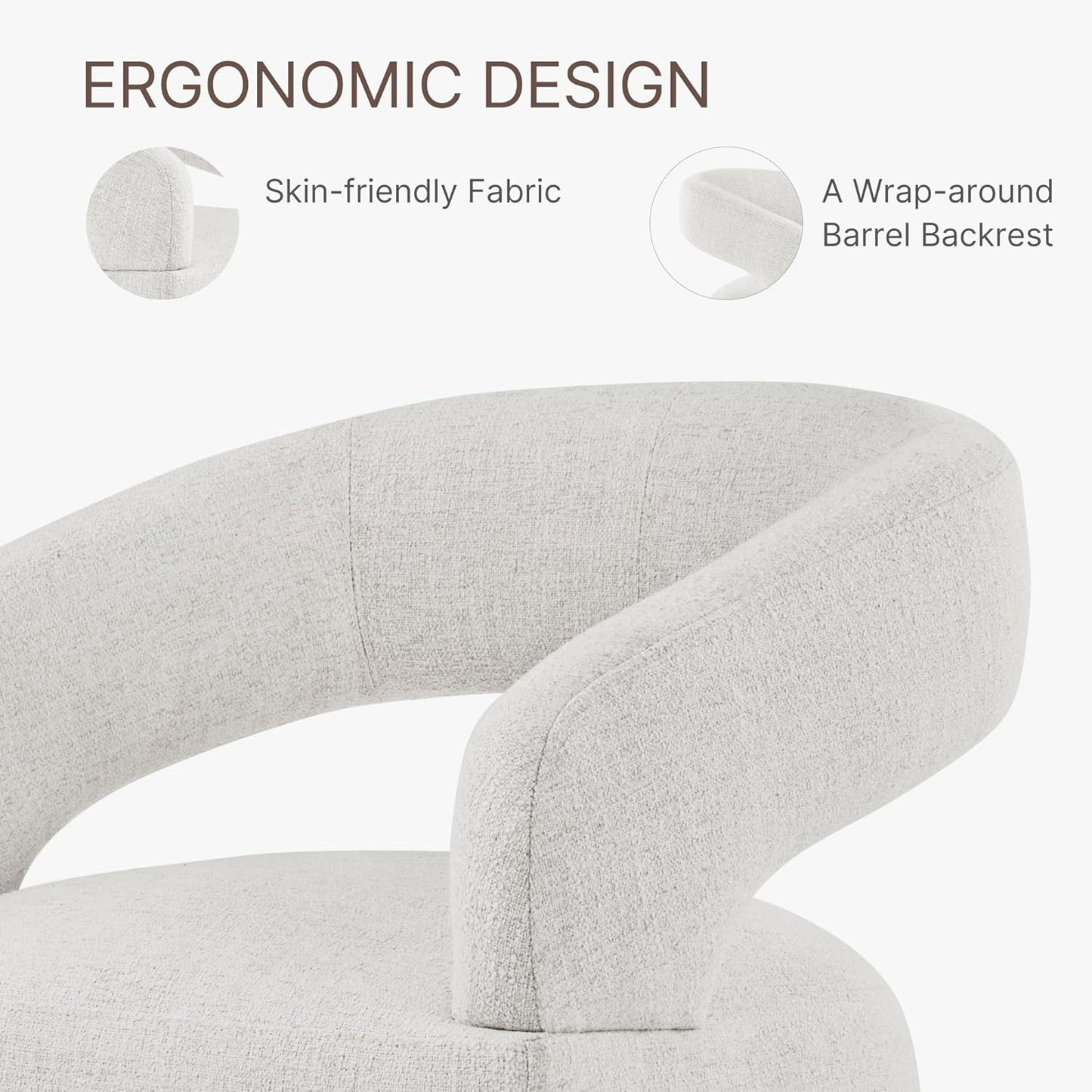 Upholstered Dining Chairs with Casters Modern Barrel Side Armchair with Rollers for Diningroom Bedroom Livingroom Reading Room, Beige, 4PCS