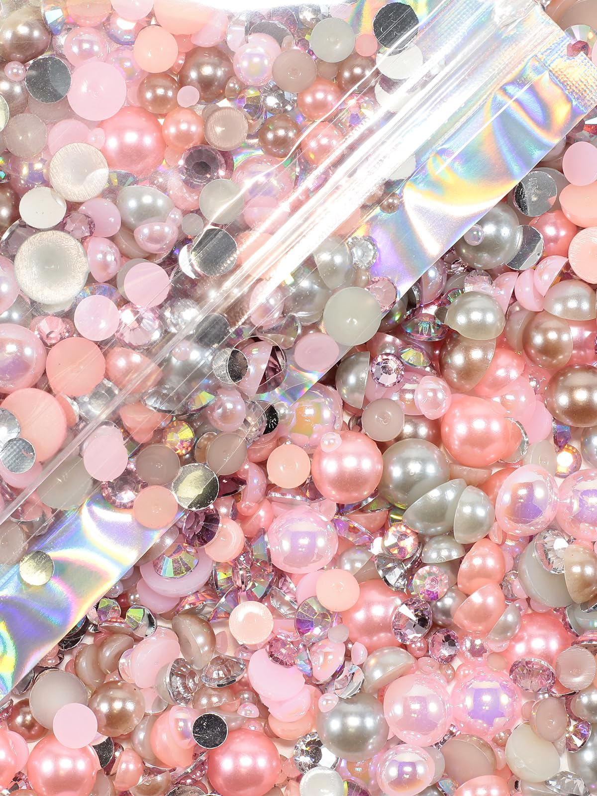 Rhinova 100g Mix Pearls and Rhinestones for Crafting, Sizes Range 3mm-10mm Pearl Beads for Bedazzler Rhinestones for Bedazzling Pearls for Crafting Sock Charms Nail Shoe Mugs (Gleaming Blush Mix)