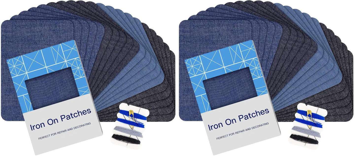 HTVRONT Iron on Patches for Clothes, 20PCS Iron on Patches for Jeans 3" by 4-1/4", 4 Shades of Cotton Denim Clothing Repair and Decoration Kit for DIY Repair, Crafting, Embellishment (Pack of 2)