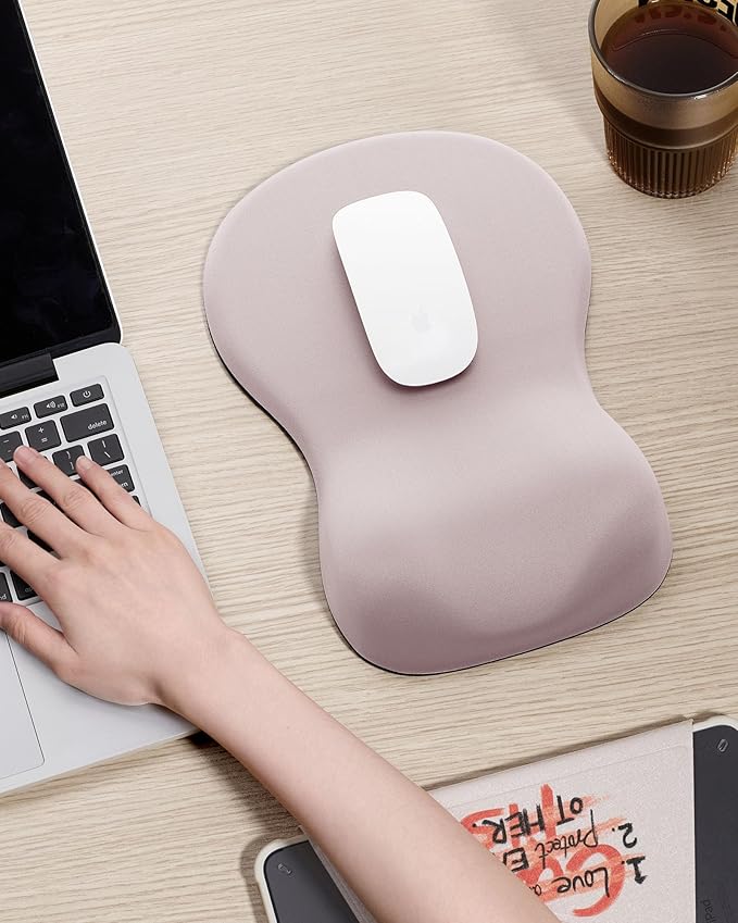 Ergonomic Mouse Pad with Wrist Rest, Mousepad with Wrist Support, Non-Slip Hard Base Mouse Pads, Portable for Office/Home/Travel Work(Pink)