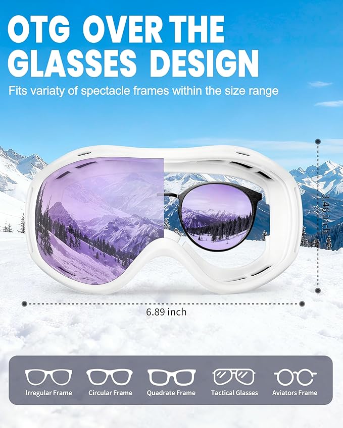 AVV Ski Goggles UV Protection, Anti-Fog Snowboard Snow Goggles OTG for Men Women Adults & Youths
