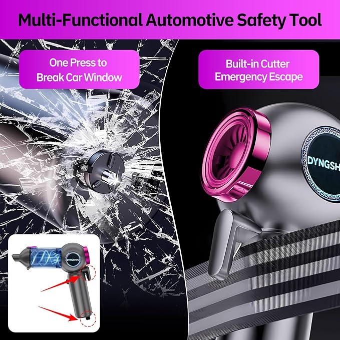 Handheld Car Vacuum Portable Cordless（Equipped with a one-Touch Window Breaker and Seatbelt Cutter ） Car Vacuum Cleaner with 25000Pa Ultra-Strong Suction,Design for Drivers, Home, Pet Hair