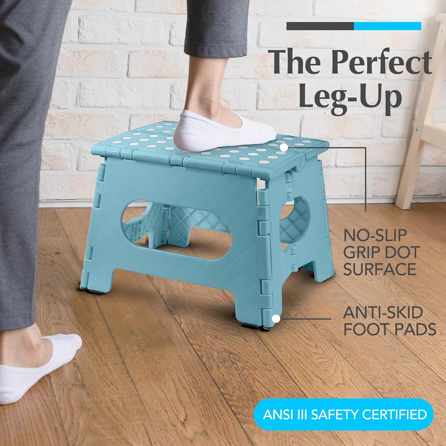Handy Laundry - Folding Step Stool - Sturdy Enough Collapsible Stool to Support Adults and Safe Enough for Kids - Opens Easy with One Flip - Great for Kitchen, Bathroom or Bedroom (Teal - 9 Inch)