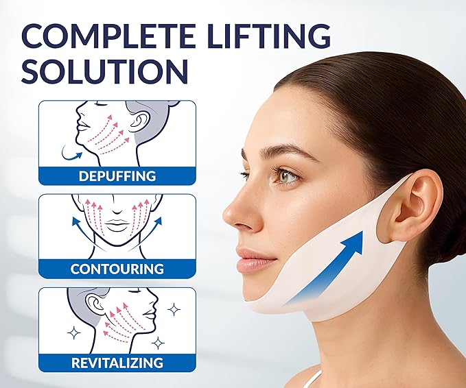 Stylia V Line Lifting Collagen Mask - Lift, Firm & Contour Jawline - Tightening Double Chin Strap with Hyaluronic Acid & Aloe - Neck Tightening and Lifting Mask - Jawline Shaper Face Lift Tape (7PC)