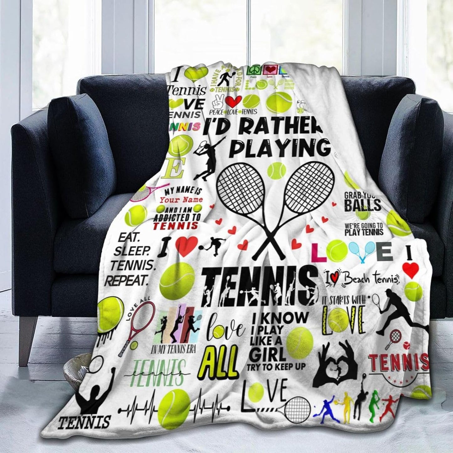 Tennis Blanket Soft Cozy Flannel Throw Blankets Bedding Tennis Lovers Merch Gifts for Boys Girls Women Adults Gifts 50"X40"
