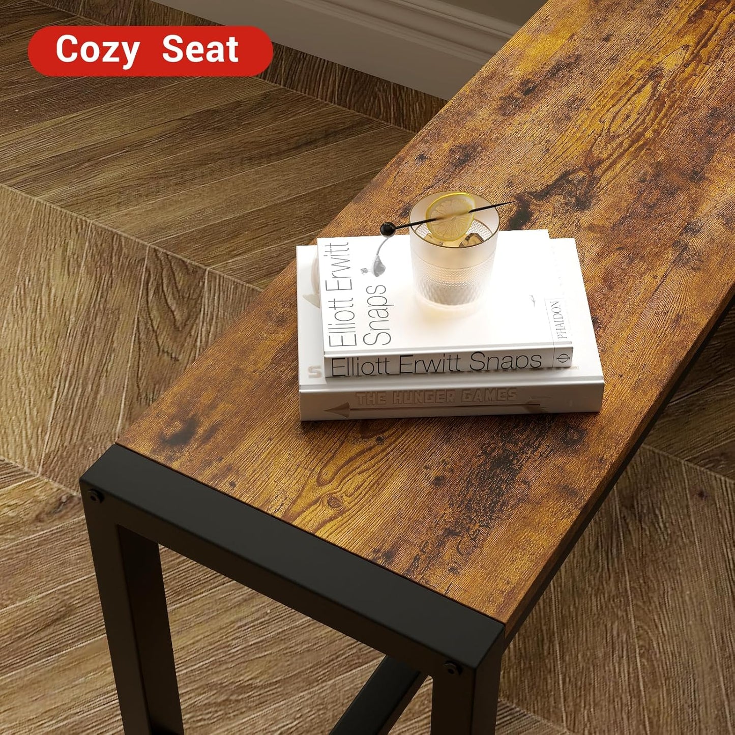 Garvee Dining Table Set for 4, Kitchen Table with Benches, 3 Piece Rectangular Dining Room Set with 2 Wooden Benches for Small Space, Apartment, Studio, Home, Rustic Brown