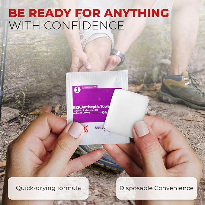 Benzalkonium BZK Wipes [Pack of 100] – 5”x7” Antiseptic Towelettes, First Aid Hand Wipes, Individually Wrapped for Skin Cleansing