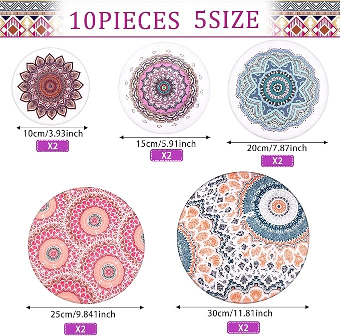 Patelai 10 Pcs Bowl Covers Reusable in 5 Size Stretch Cloth Fabric Elastic Food Storage Bowl Covers Bread Sourdough Lids for Proofing Food Fruits Leftover(Warm Color,Retro Style)