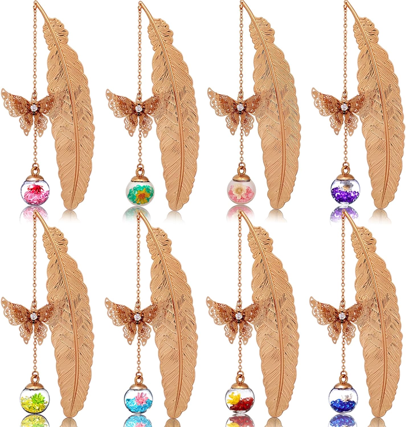 Metal Feather Bookmark with Butterfly Charm – Christmas Gifts for Women, Teachers & Book Lovers – Stocking Stuffers, Secret Santa, Birthday & Holiday Gift Box