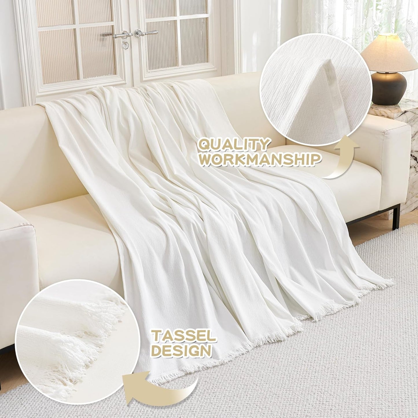 MYSKY HOME Oversized Sofa Cover for 3 Cushion L Shaped Sectional Couch, Pet Friendly Non Slip Furniture Protector for Kids, Dogs, 91"x150", White