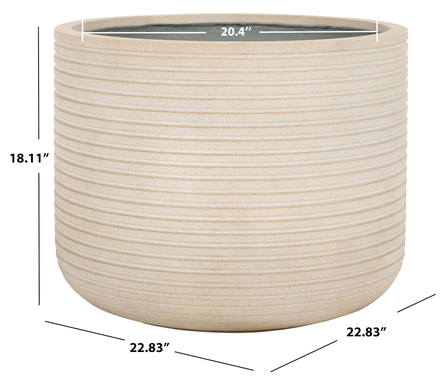 SAFAVIEH Outdoor - Nardo BeigeCement Ficonstone Planter Pot with Drainage Hole, Frost Resistant Garden Planter for Patio, Deck, Backyard, 22.83" W x 22.83" D x 18.11" H (PAT1531B)