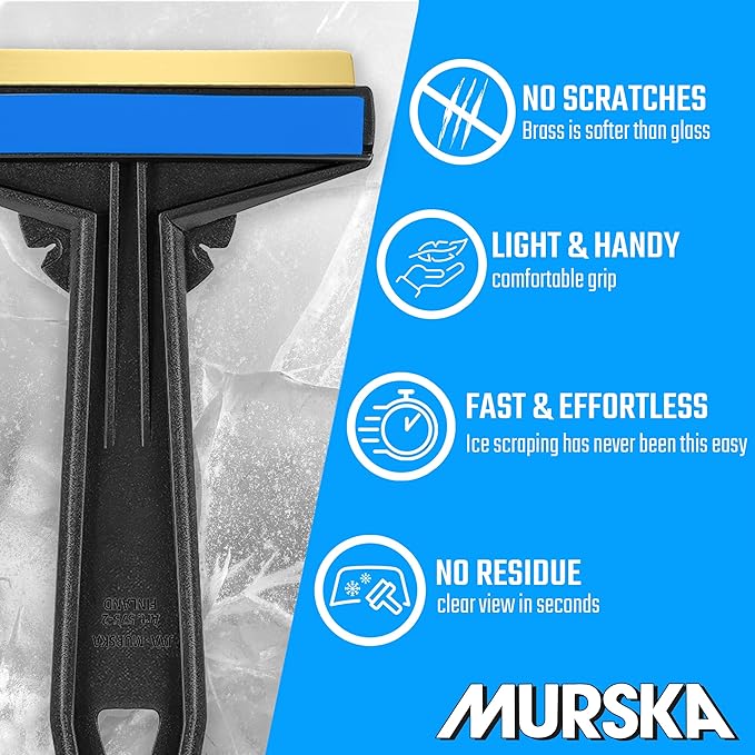Car Ice Scraper Brass Blade - Fast, Effortless, efficient & Easy - Brass Ice Scrapers for Car Windshield Ice Scraper - Brass Ice Scraper for Car - Original Murska from Europe - Winter A054 Black Blue