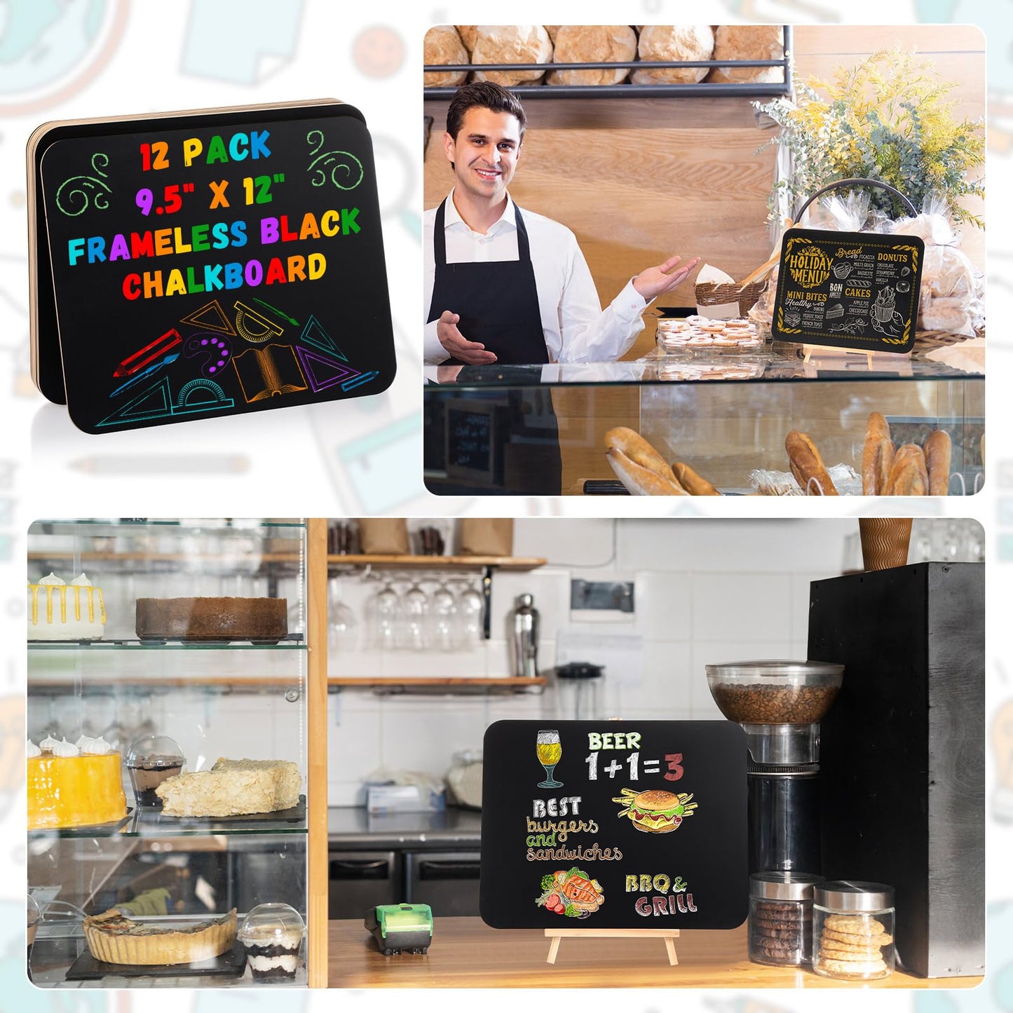 Humyoun 12 Pcs Chalk Board for Kids Bulk 9.5" x 12" Double-Sided Wooden Frameless Chalkboard Sign Blackboard for Kids Student School Classroom Home Office Restaurant Birthday Party Favors