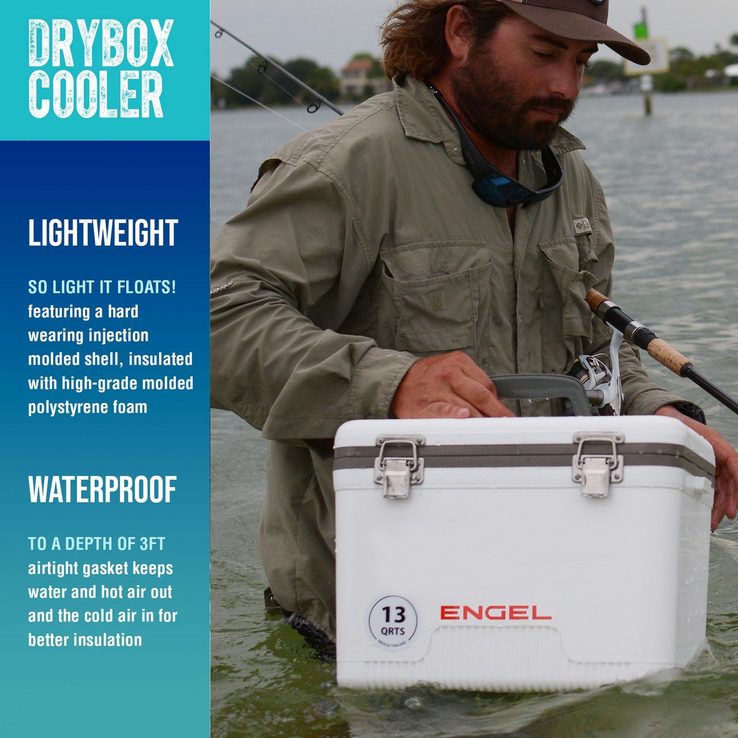 Engel UC7 7.5qt Leak-Proof, Air Tight, Drybox Cooler and Small Hard Shell Lunchbox for Men and Women in Arctic Blue