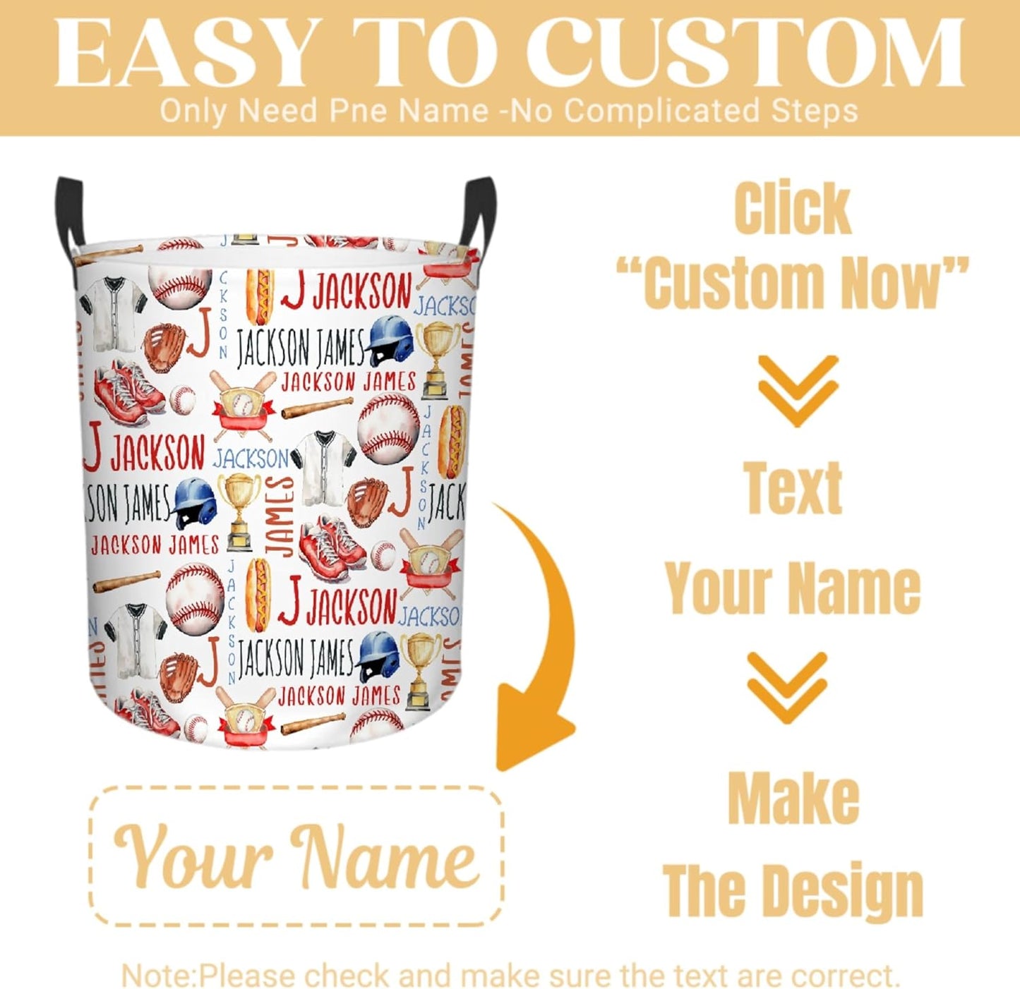 Personalized Baseball Laundry Basket, Custom Sports Laundry Hamper With Name Gifts For Kids Baby Adults, Collapsible Dirty Clothes Storage Organizer With Handles S 16.5 X 13.8in