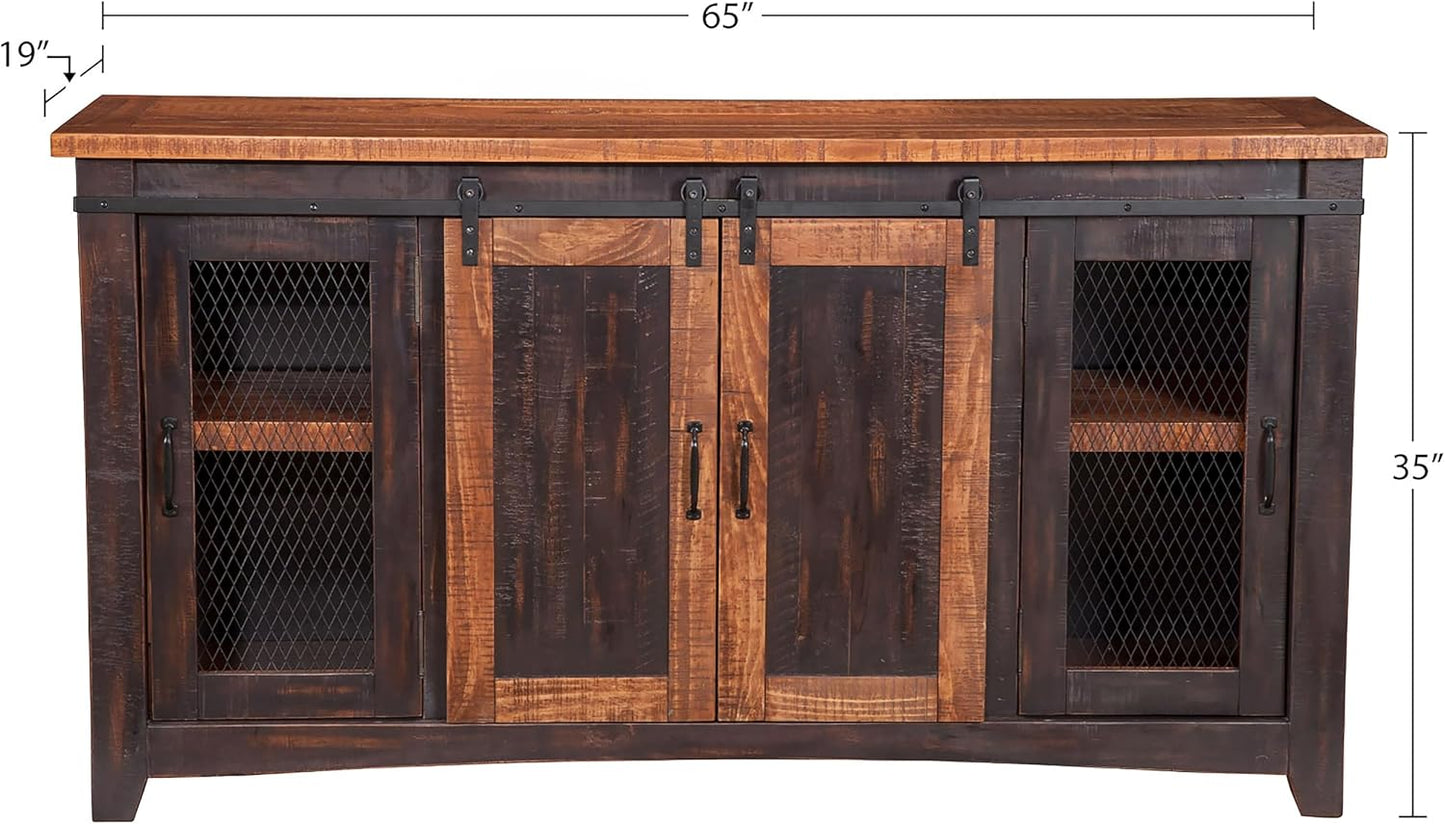 Martin Svensson Home Santa Fe Solid Wood TV Stand, 65", Antique Black and Aged Distressed Pine