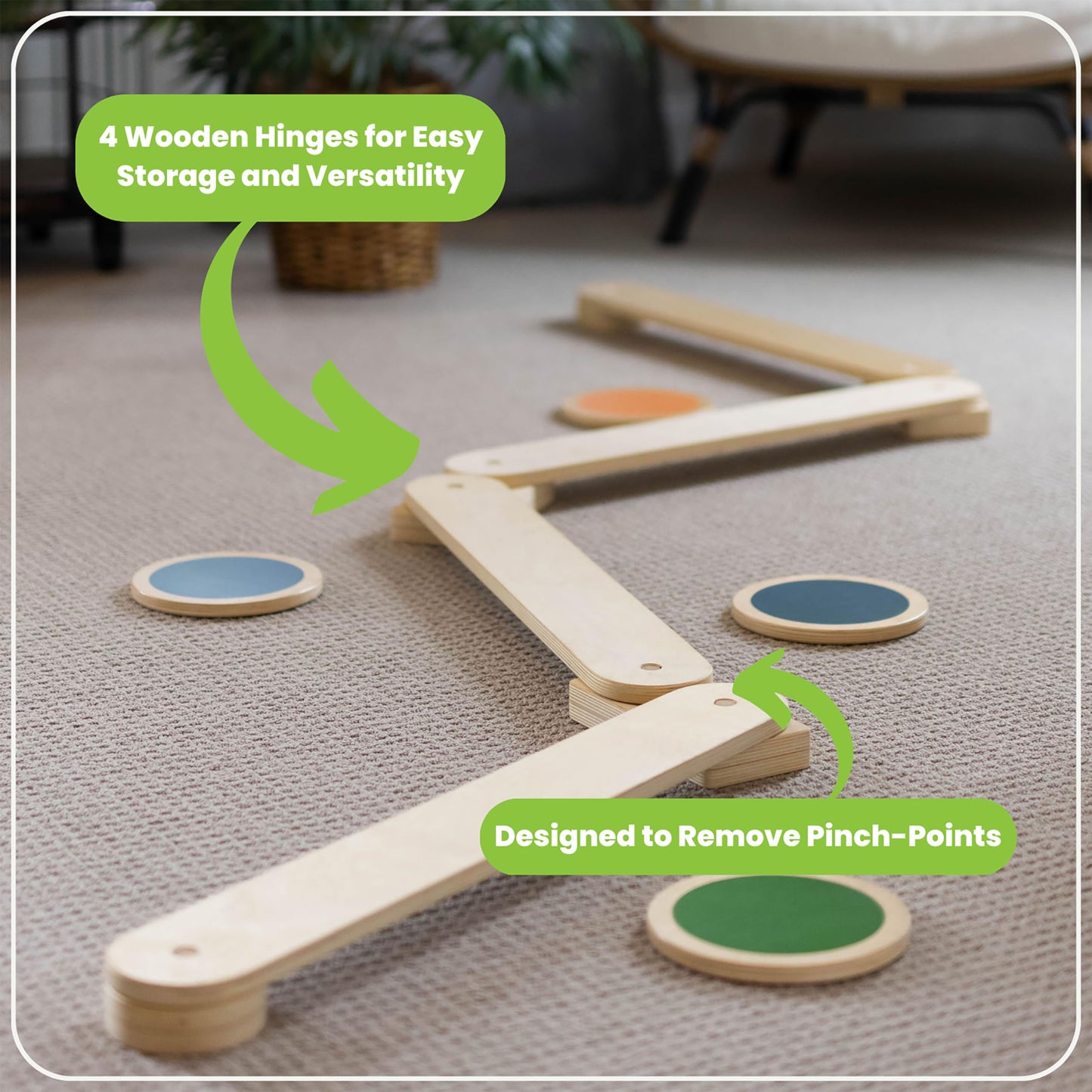 Little Partners Learn 'N Balance Toddler Balance Beam and Stepping Stones Set for Kids, Wooden Indoor Children's Activity Toy with 4 Colorful Stones, Portable Design, Hinged Sections