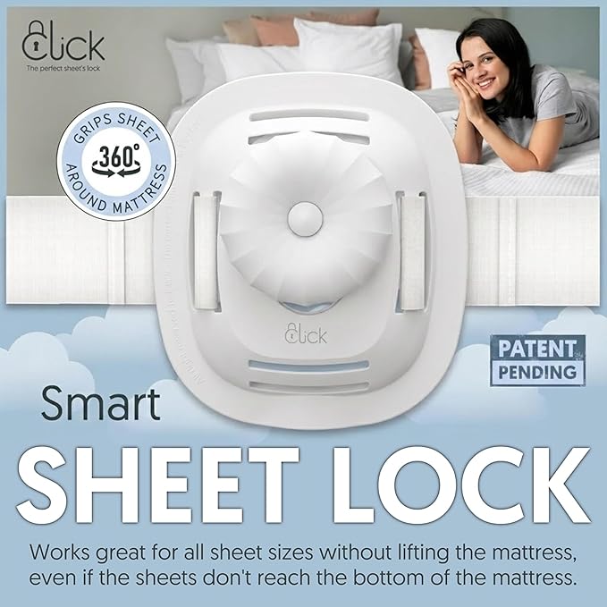 Click Sheet Holders for Adjustable Bed 4 Bedsheet Gripper Clips 2 Mattress Straps to Hold Sheets in Place, Heavy Duty Bed Sheet Fasteners for Twin, Queen & Split King, No-Slip Memory Foam Bed Lock