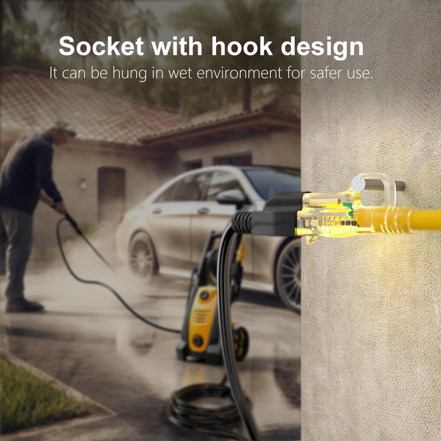 Huanchain 50 Ft 12/3 Gauge Heavy Duty Outdoor Extension Cord Waterproof With Lighted End, Flexible Cold-Resistant 3 Prong Electr