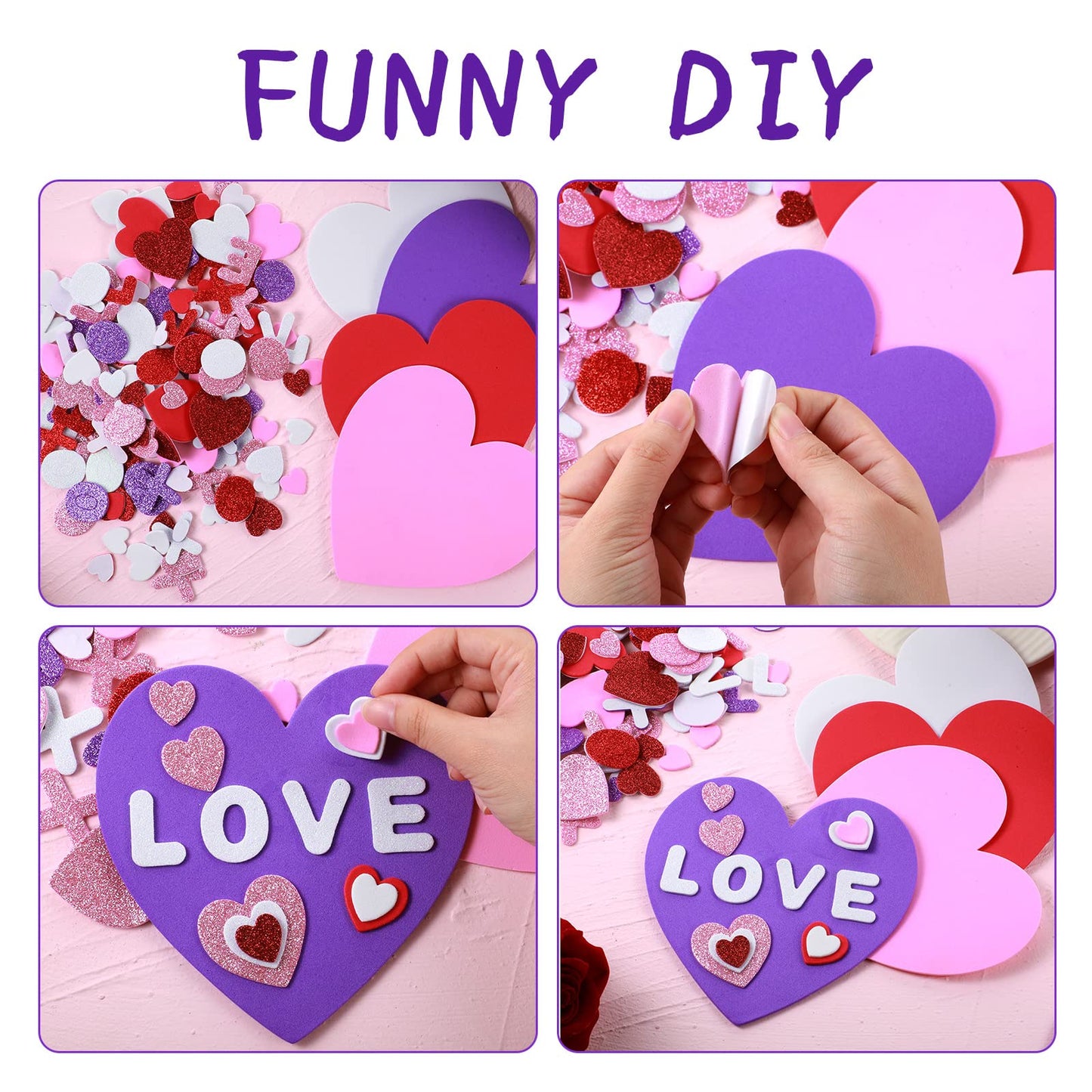 24 Sets Valentine's Day Large Foam Hearts for Crafts 6 Inch Self Adhesive Foam Stickers Hearts Shape for Valentines Day DIY Party Favors Decorations Teacher Supplies
