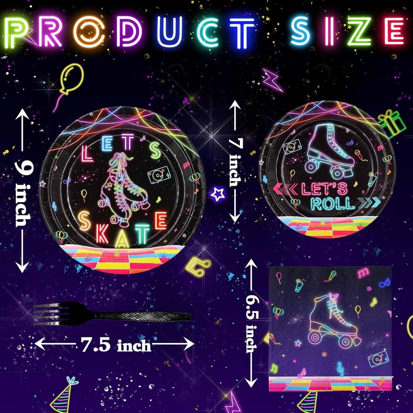 Roller Skating Party Decorations Set - Fun Roller Skating Party Plates, Napkins, and Forks for an Exciting Celebration - Disposable Roller Skate Party Supplies for Birthdays and Events