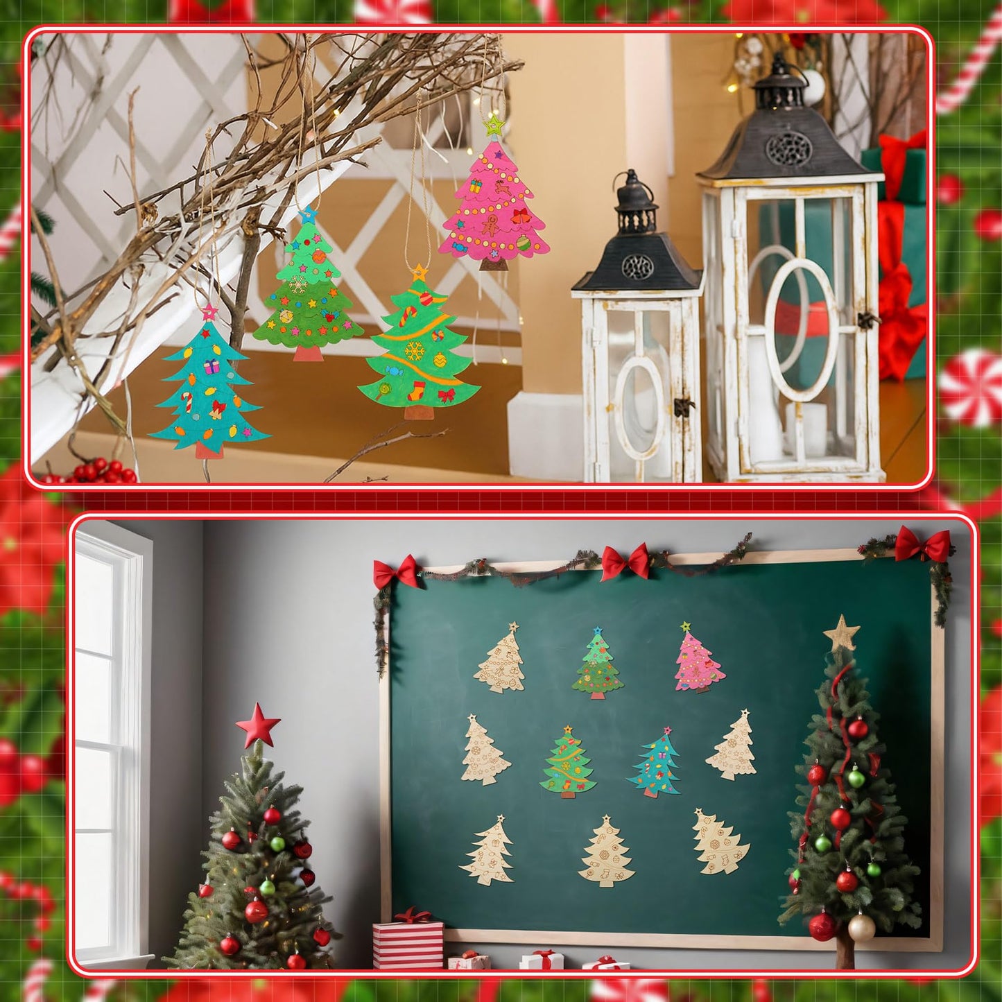 Blueweenly 24 Sets Christmas Craft Painting Kits for Kid DIY Wooden Christmas Tree Ornaments with Greeting Cards to Paint Cutouts Crafts Decorations Art Craft for Classroom Holiday Activities Party