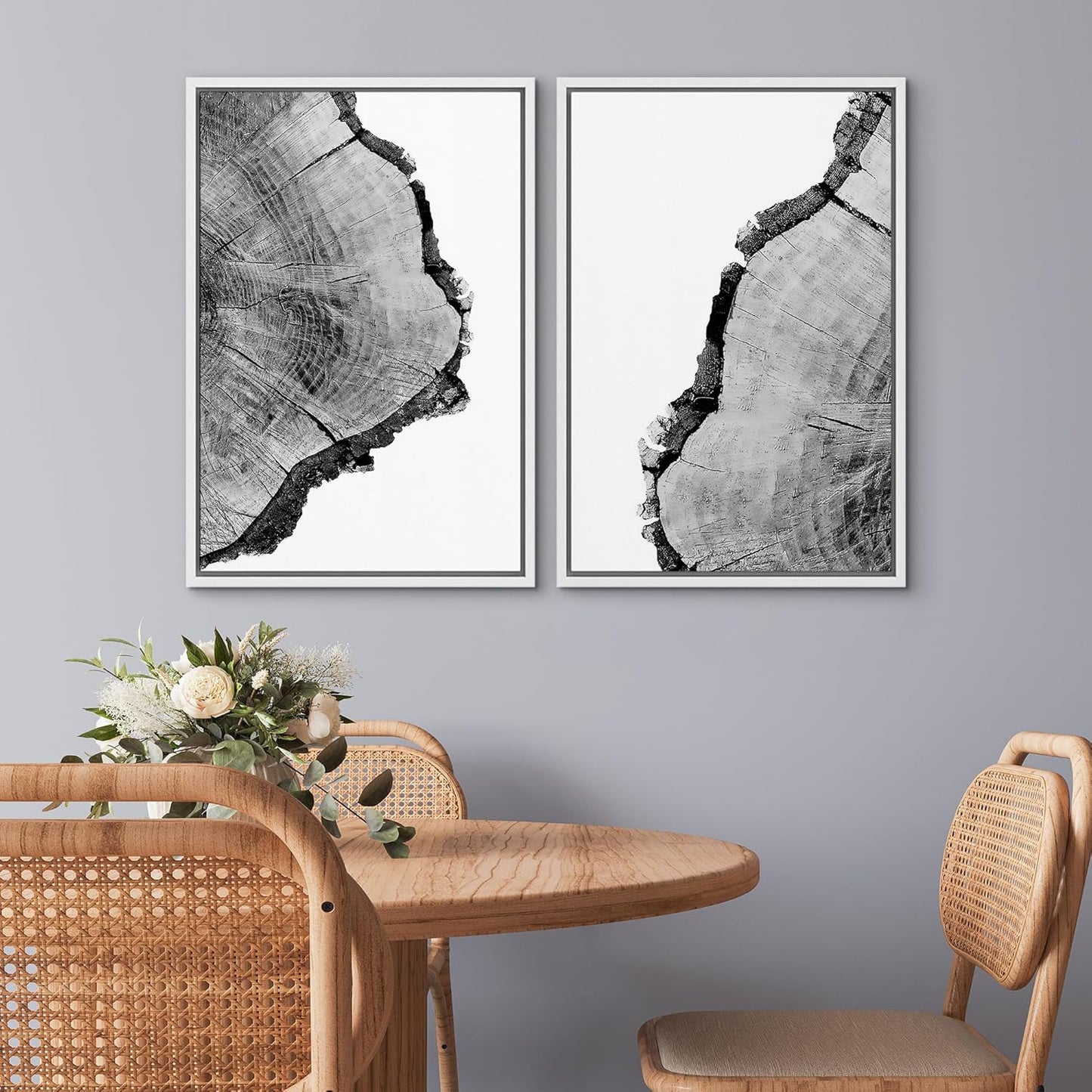 SIGNWIN Framed Wall Art Print Set Black & White Close Up Tree Ring Details Nature Wilderness Photography Modern Art Rustic Relax/Calm Multicolor for Living Room, Bedroom, Office - 24"x36"x2 White