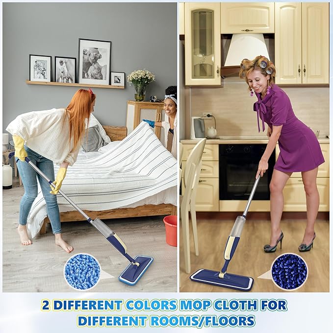 Spray Mops for Floor Cleaning: MEXERRIS Wet Flat Mops with Sprayer for Hardwood Wood Tile Laminate Vinyl Wooden - 4 Washable Pads for Swiffer Powermop & 2 Refillable Bottles- Home Commercial Use