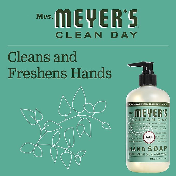 MRS. MEYER'S CLEAN DAY Liquid Hand Soap, Cruelty Free Hand Wash Made with Essential Oils, Basil Scent, 12.5 oz - Pack of 6