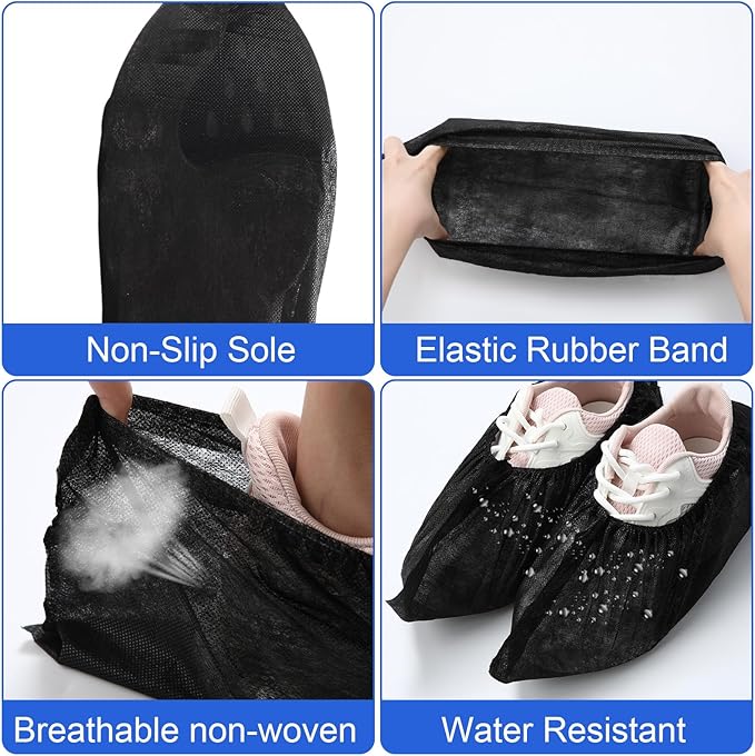 Vabean 1000 Pcs Disposable Shoe Covers Boot Cover Waterproof Nonslip Shoe Protector Covers for Indoor Carpet Floor Workplace Protection, One Size Fit Most (Black)