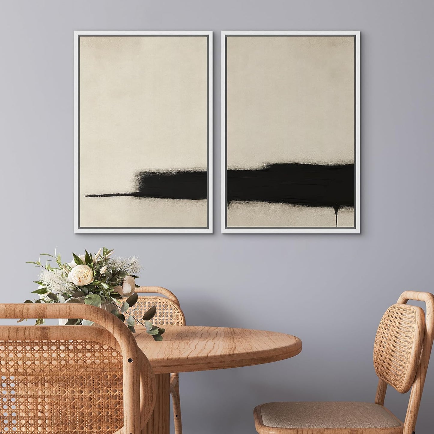 SIGNWIN Framed Wall Art Print Set Minimalist Black Brushstroke Abstract Neutral Beige and Black Illustrations Modern Art Rustic Relax/Calm for Living Room, Bedroom, Office - 16"x24"x2 WHITE