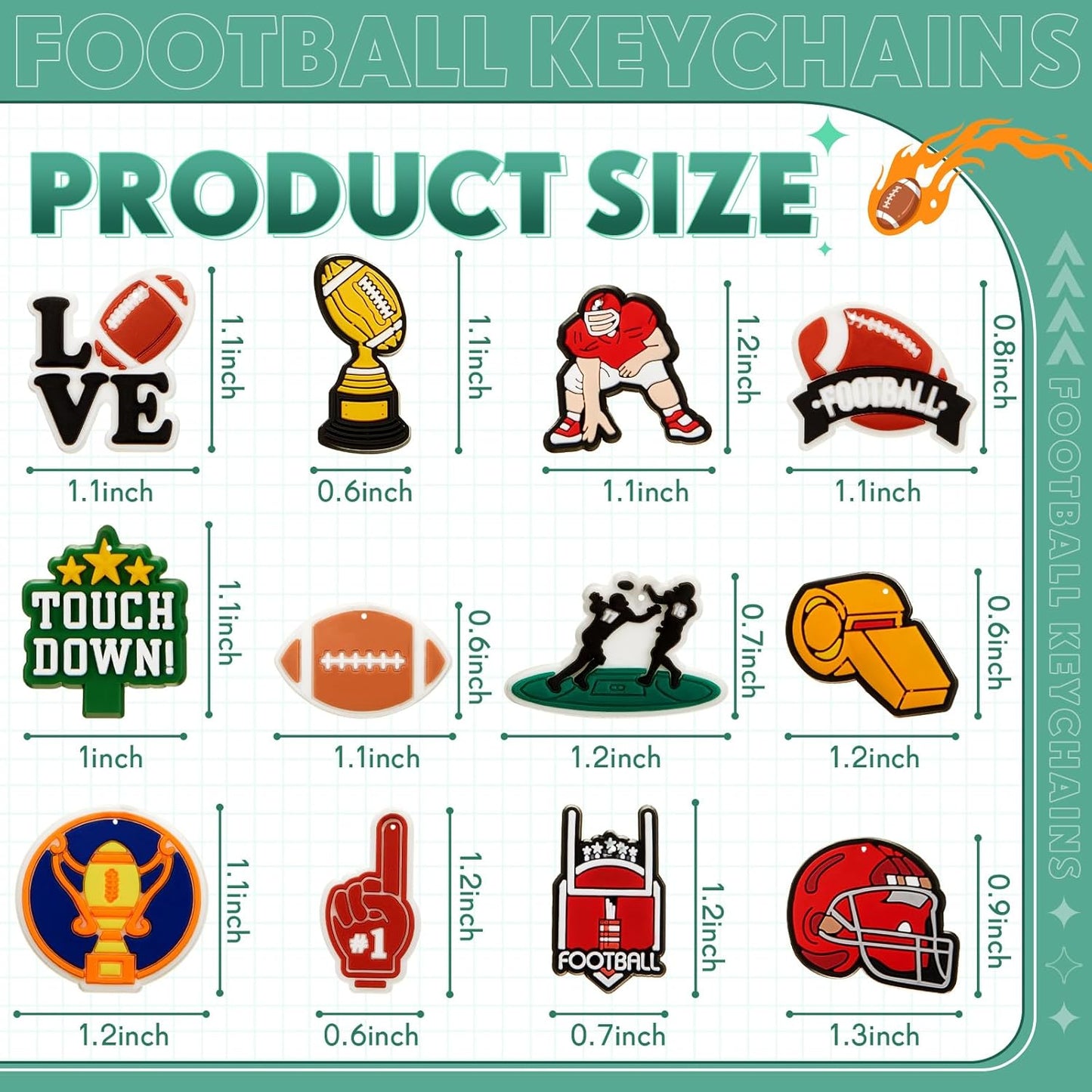 Batiyeer 36 Pack Football Keychains Bulk Party Favors Sports Ball Key Chains Funny Keyring Gifts for Birthday Supplies