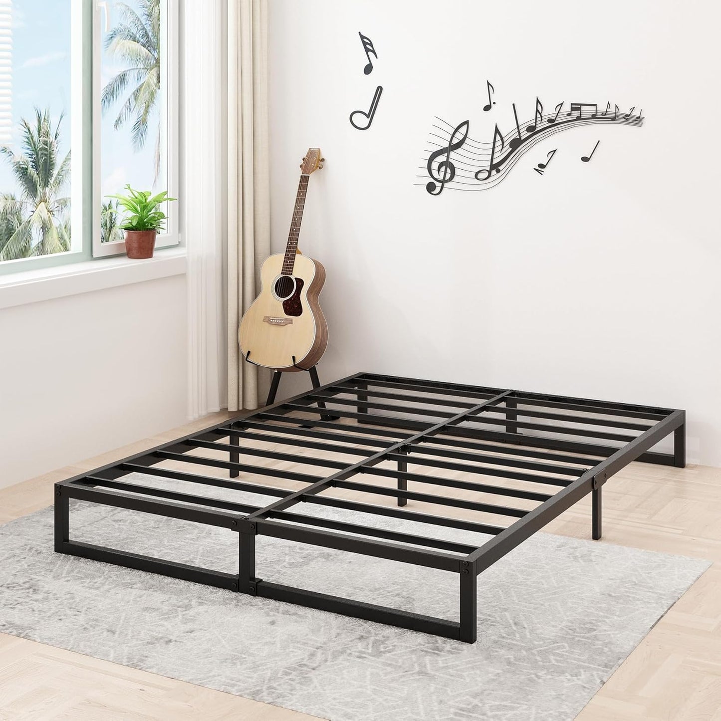 9 Inch King Bed Frame Sturdy Mattress Foundation, Heavy Duty Metal Platform with Steel Slats Support No Box Spring Needed, Noise Free, Easy Assembly, Black