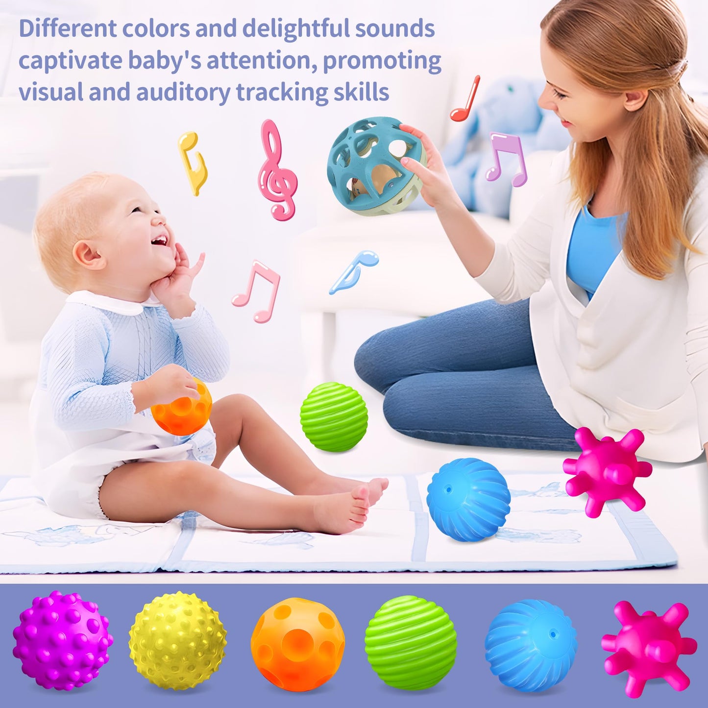 Silicone Blocks and Sensory Balls Toy Set - Montessori Soft Baby Blocks and Textured Baby Rattle Balls, Ideal Preschool Learning & Toddler Gifts
