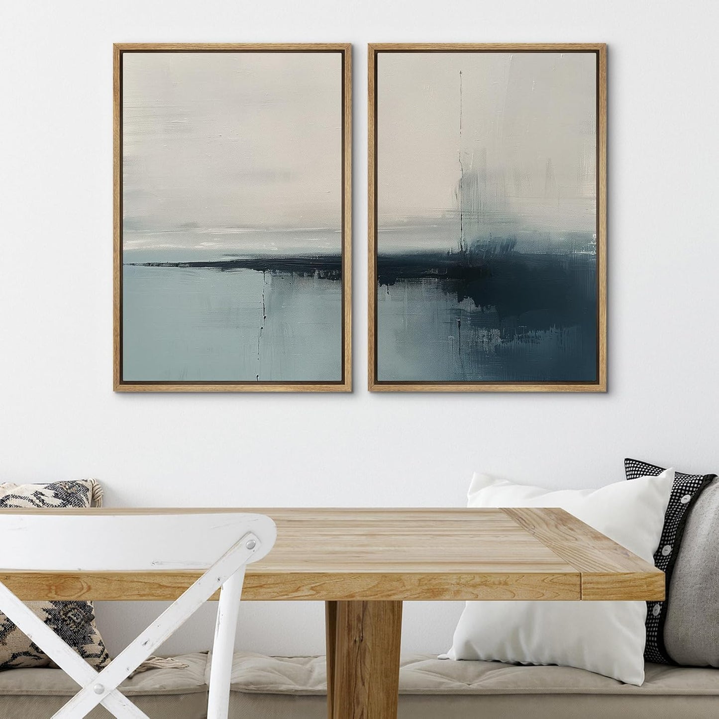 SIGNWIN Framed Canvas Print Wall Art Modern Blue Ocean Coastal Abstract Serene Neutral Tones with Subtle Patterns Illustrations Decorative for Living Room, Bedroom, Office - 24"x36"x2 Natural