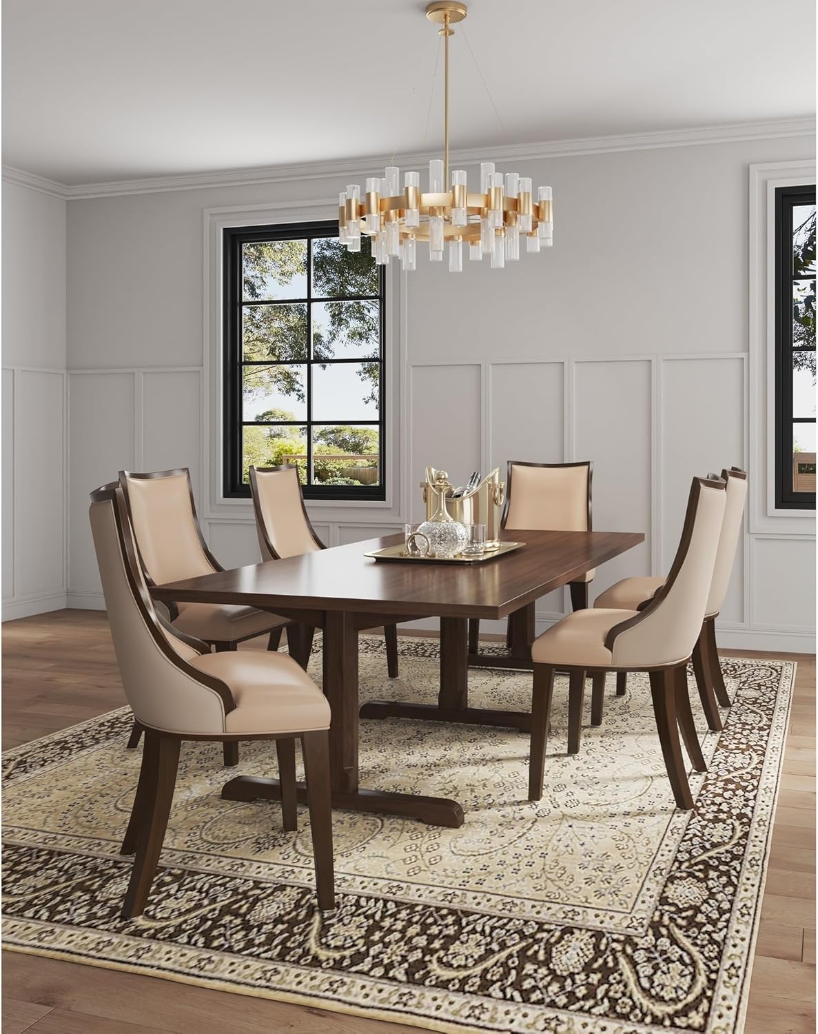 Manhattan Comfort Grand Avenue Faux Leather Dining Chairs, Parsons Accent Furniture with Padded Wingback Seat and Solid Beech Wood Frame, Set of 2, Tan