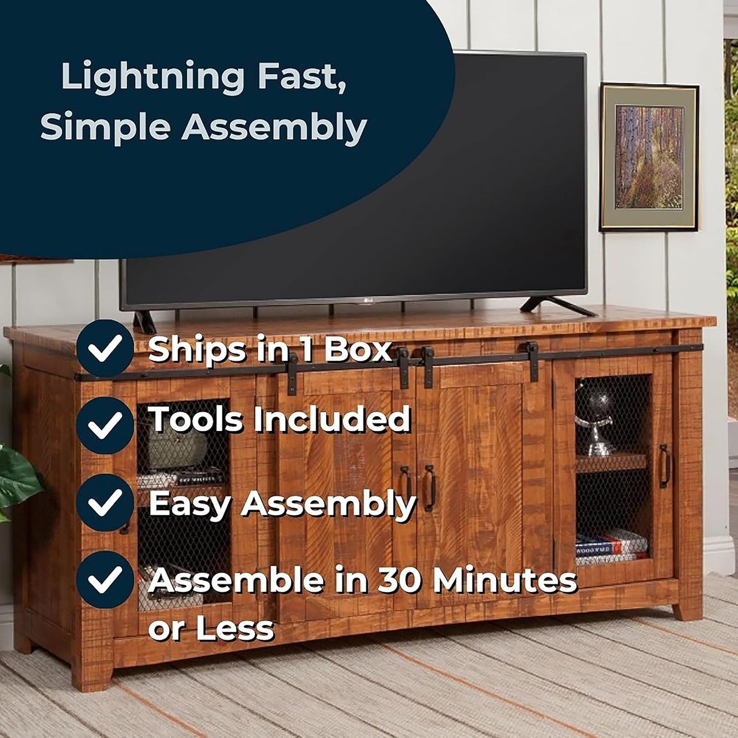Martin Svensson Home Omaha Solid Wood TV Stand, 65", Honey Tobacco