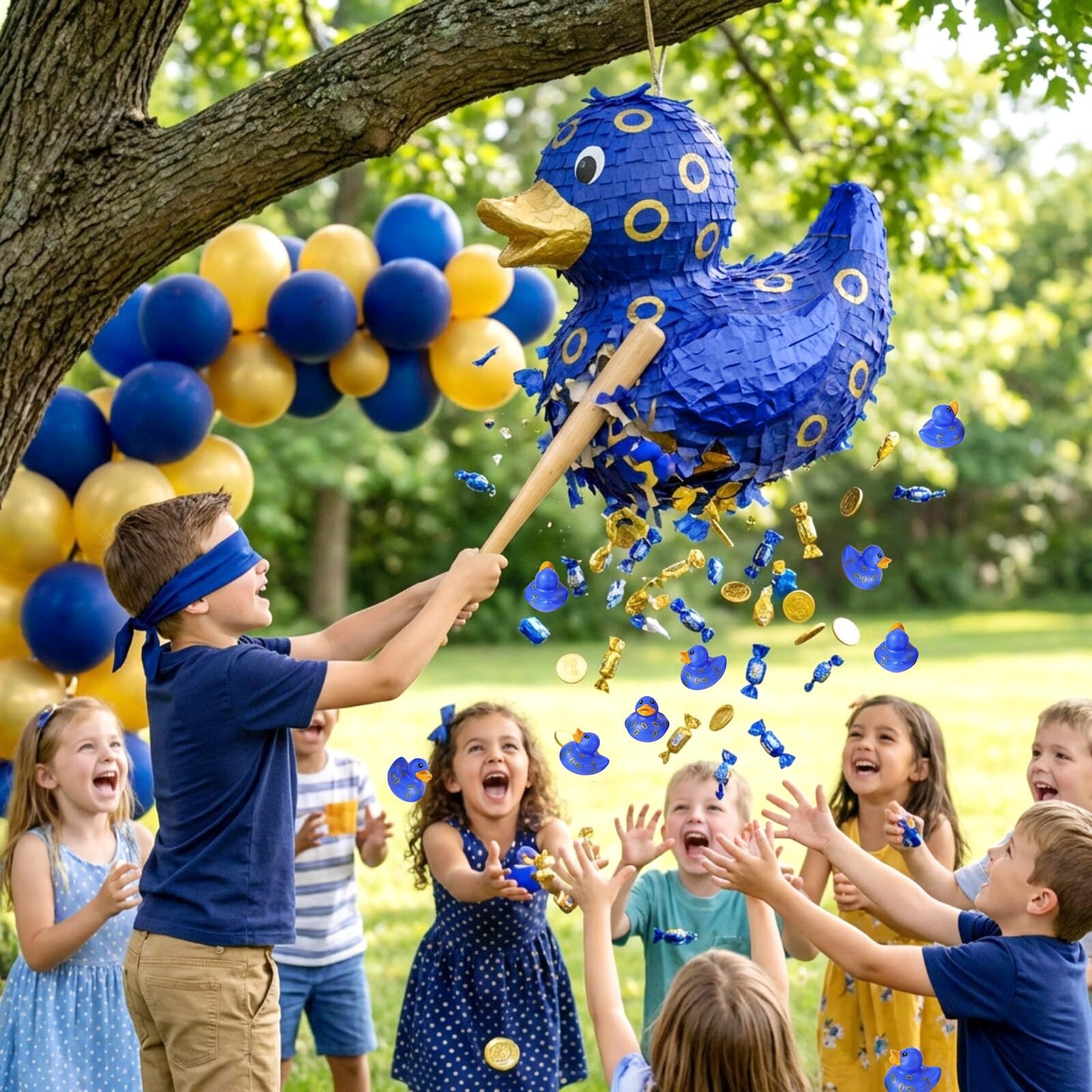 VercanMonth 60 Pcs Blue Gold Ring Party Favors - 2 Inch Rubber Duck in Bulk Mini Duckies for Ducking, Tiny Ducks for Kids Birthday Party Gifts Baby Shower Bath Time Piñata Fillers Gift Bag Stuffers