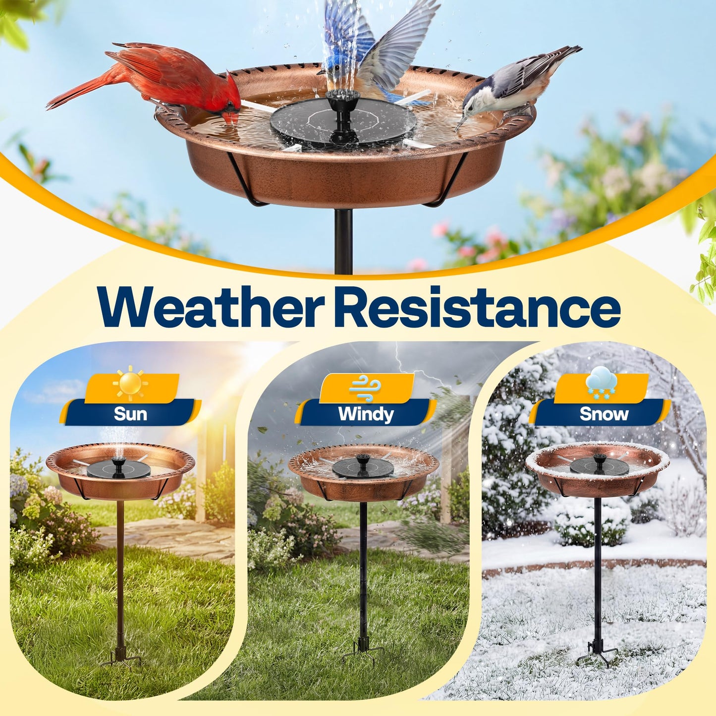 VIVOHOME Oval Bird Bath with Solar Fountain for Outside, Weather-Resistant ABS Birdbath Bowl with Solar Powered Pump, Metal Ground Stake for Outdoor, Garden, 1.3 Gallons, Bronze