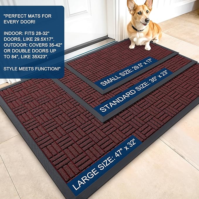 OLANLY Front Door Mat Outside Entrance 59x34, Absorbent, Heavy Duty Sturdy Natural Rubber Doormat Indoor Outdoor, Non-Slip, Stain and Fade Resistant, Low Profile Floor Mat for Entryway, Burgundy